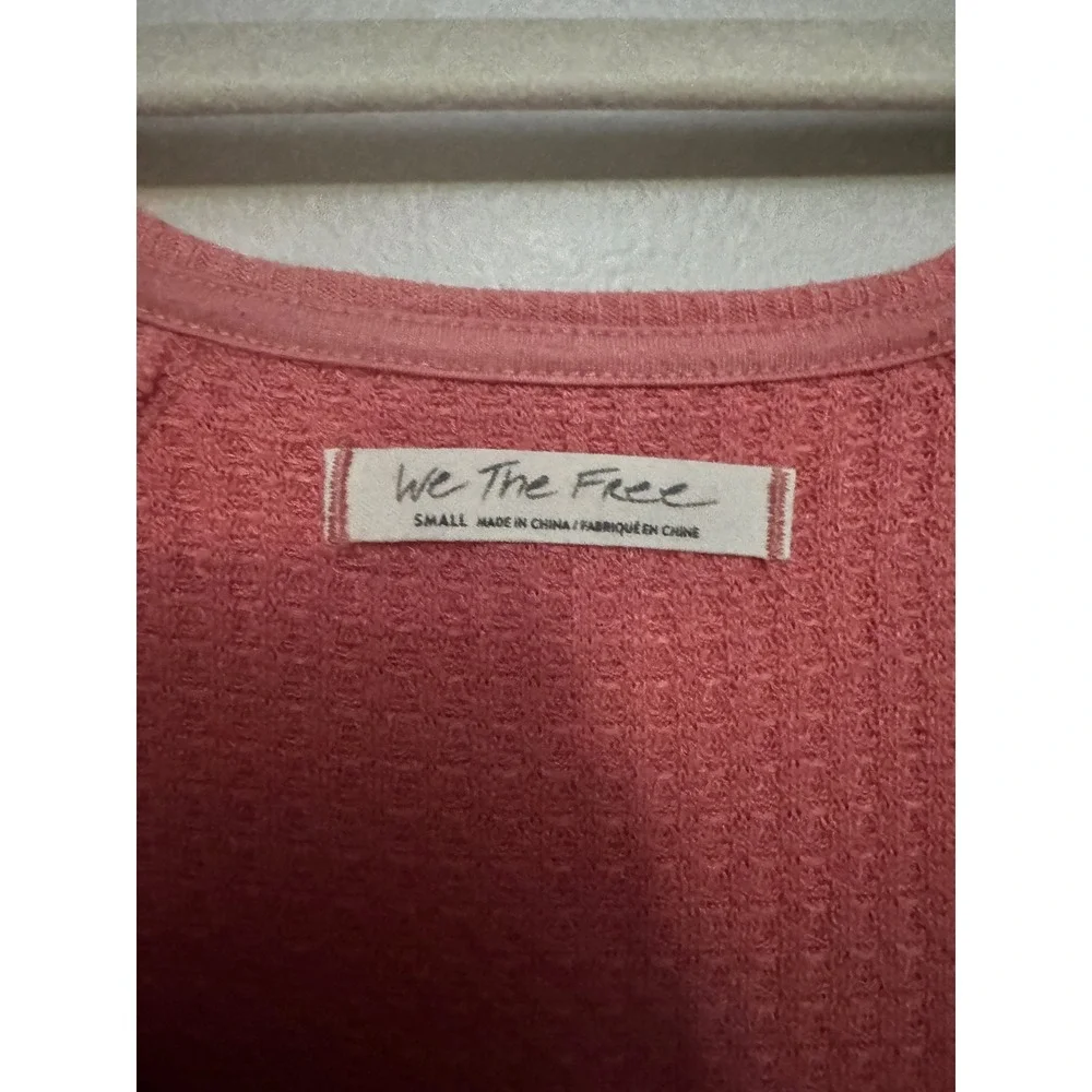 Free People We The Free Rose Pink Waffle Knit V-Neck Thermal Top Small